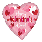 "Happy Valentine's Day" Heart Satin Foil Balloon, Pink/Red, 18-in, Helium Inflation & Ribbon Included for Valentine's Day Front_Flat