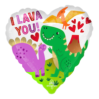 Dinosaur "I Lava You" Heart Satin Foil Balloon, White/Multi-Coloured, 18-in, Helium Inflation & Ribbon Included for Valentine's Day/Anniversary Front_Flat