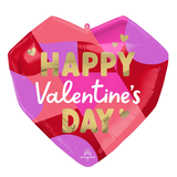 Ballon en aluminium satiné coeur géométrique Happy Valentine's Day, rose/rouge, contraste de couleurs, 18 po, gonflement à l'hélium et ruban inclus, pour Saint-Valentin Front_Flat