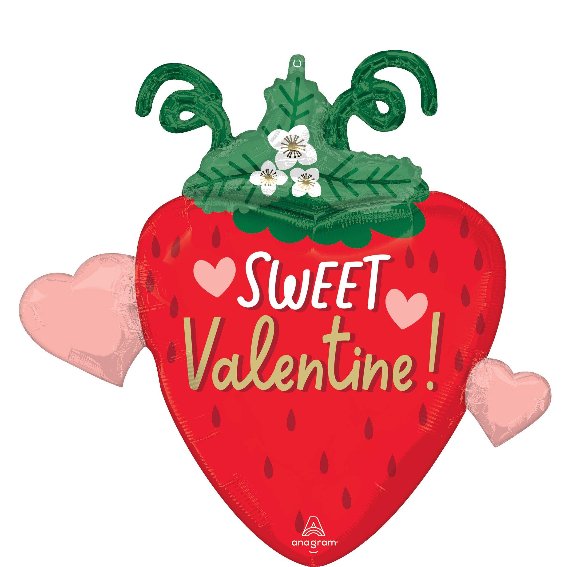 Sweet Valentine Strawberry Satin Foil Balloon, Red, 25-in, Helium Inflation & Ribbon Included for Valentine's Day Balloon Front_Flat
