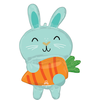 Bunny Rabbit Satin Foil Balloon, Blue/Orange, 33-in, Helium Inflation & Ribbon Included for Easter Front_Flat