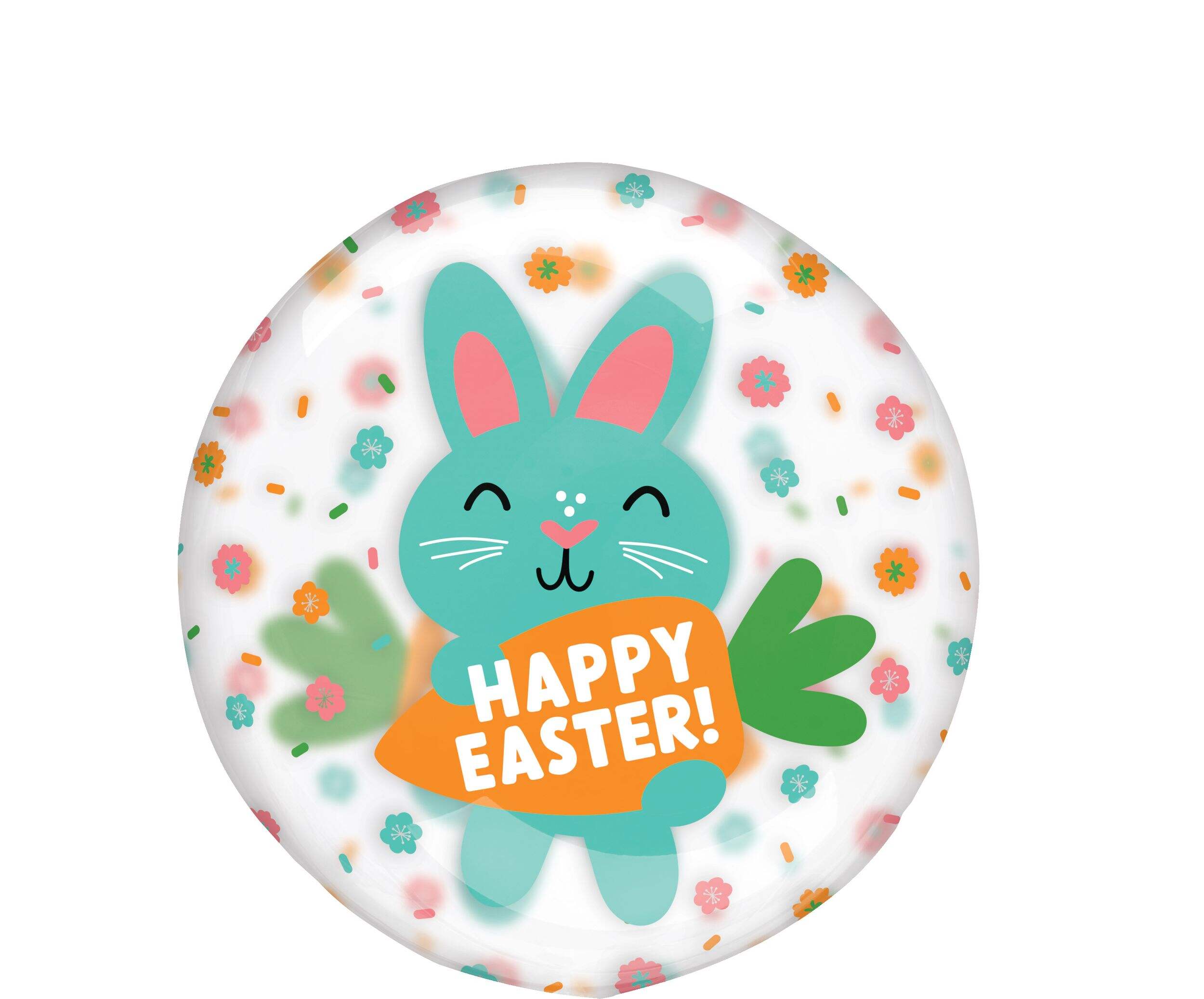 Happy Easter Orbz Transparent Print Clearz Foil Balloon, Blue/Orange, Floral, 17-in, Helium Inflation & Ribbon Included for Easter Foil Balloon Front_Flat