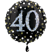 Sparkling Celebration "40" Round Satin Foil Balloon, Black/Gold, Polka Dot, 18-in, Helium Inflation & Ribbon Included for Birthday Party