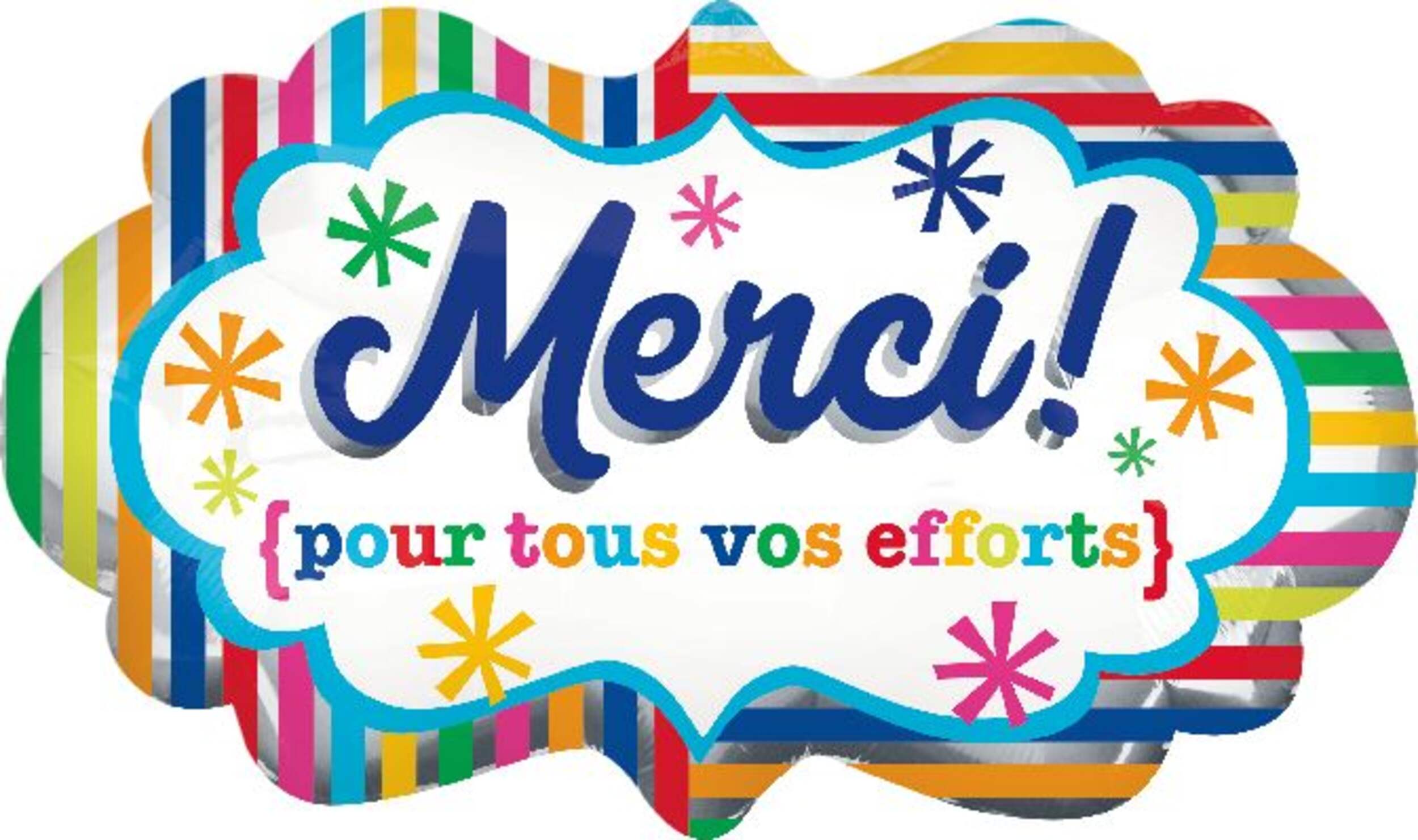 Ballon en aluminium satiné rond Merci pour tous vos efforts, blanc/multicolore, 32 po, gonflement à l'hélium et ruban inclus, pour occasion spéciale Front_Flat