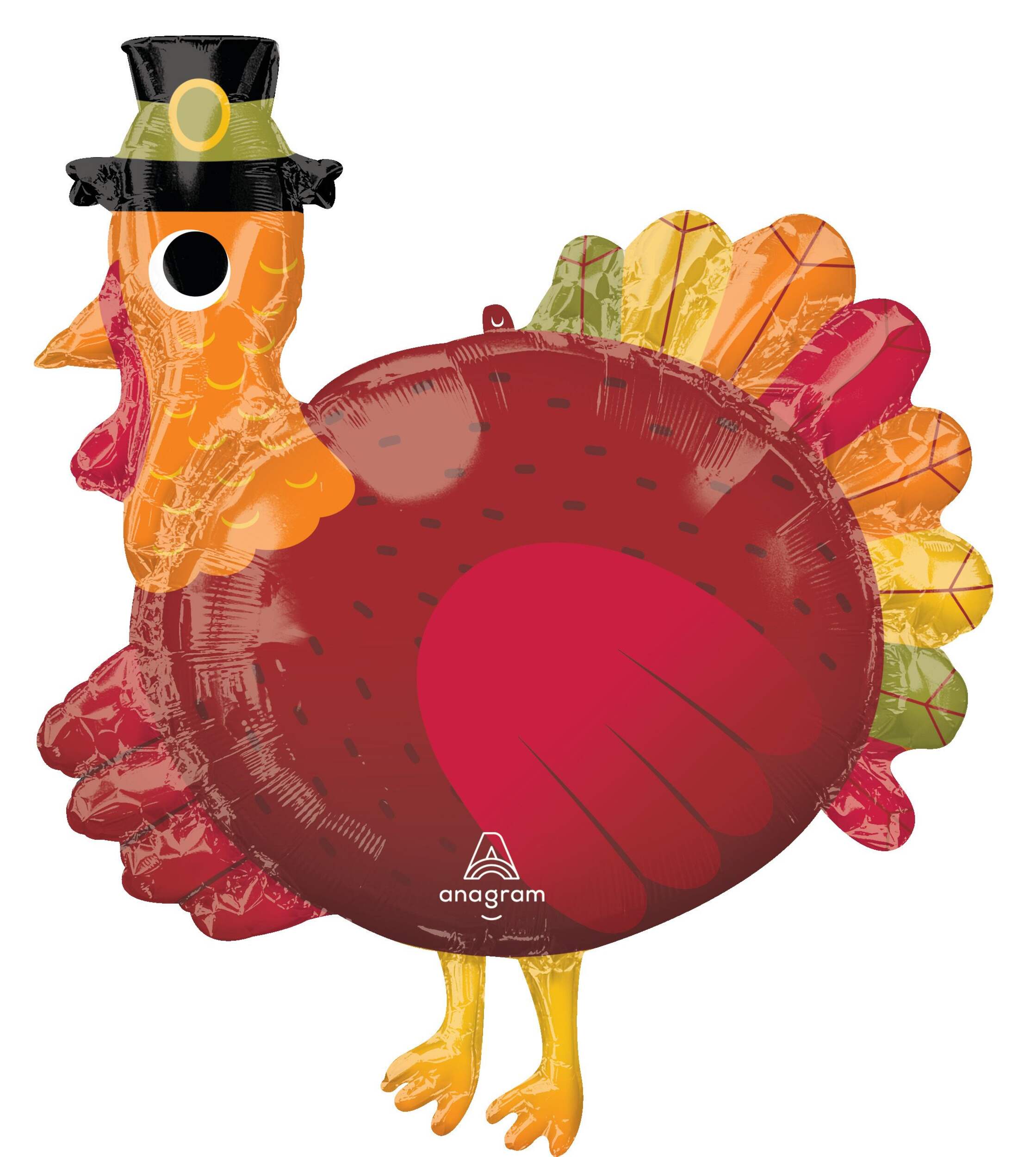 Pilgrim Turkey Satin Foil Balloon, Brown, 31-in, Helium Inflation & Ribbon Included for Thanksgiving Front_Flat