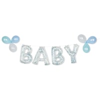 "Baby" Letters Transparent Confetti Foil Balloon Banner, Assorted Colours, 8.5-in, Air-Filled for Baby Shower/Gender Reveal