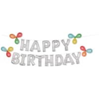 "Happy Birthday" Letters Transparent Confetti Foil Balloon Banner, Silver, 8.5-in, Air-Filled for Birthday Party Front_Flat