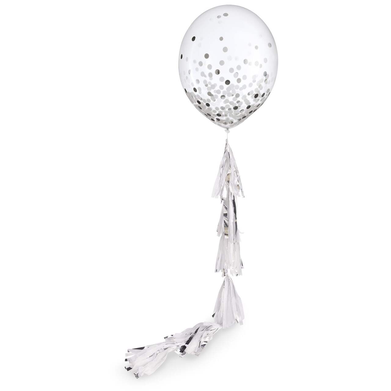 Balloon Tassels Large Silver & White Met