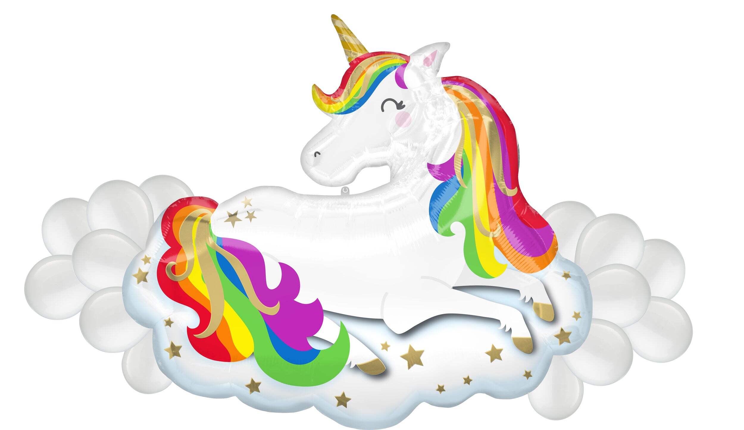 Unicorn Cloud Satin Foil Balloon with Accented Latex Balloons, White/Rainbow, 29-in, Air-Filled for Birthday Party Front_Flat