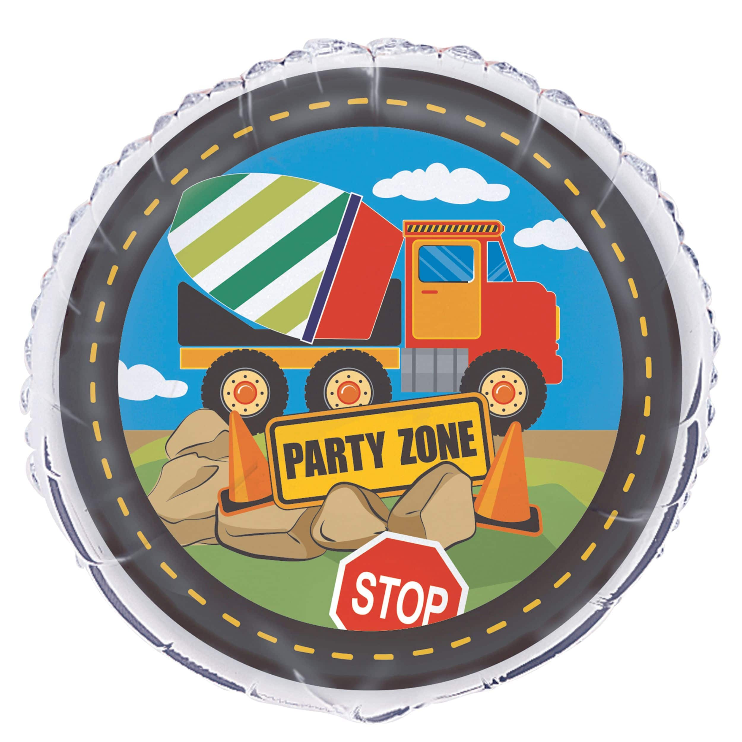 Construction "Party Zone" Round Satin Foil Balloon, Grey, 18-in, Helium