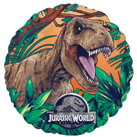 Jurassic World T-Rex Dinosaur Round Satin Foil Balloon, Brown/Green, 18-in, Helium Inflation & Ribbon Included for Birthday Party