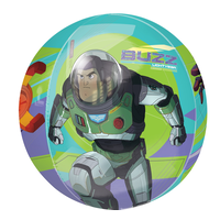 Disney Lightyear Buzz Orbz Satin Foil Balloon, Green/Purple, 16-in, Helium Inflation & Ribbon Included for Birthday Party Front_Flat