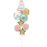Bouquet de ballons de gâteau d¿anniversaire étincelants métallisés, gonflage à l¿hélium inclus, paq. 8