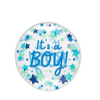 "It's a Boy" Orbz Transparent Print Clearz Foil Balloon, Blue, Stars, 18-in, Helium Inflation & Ribbon Included for Baby Shower Front_Flat