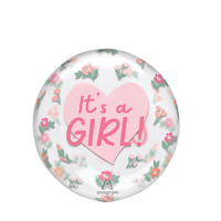 "It's a Girl" Orbz Transparent Print Clearz Foil Balloon, Pink, Floral, 18-in, Helium Inflation & Ribbon Included for Baby Shower Front_Flat