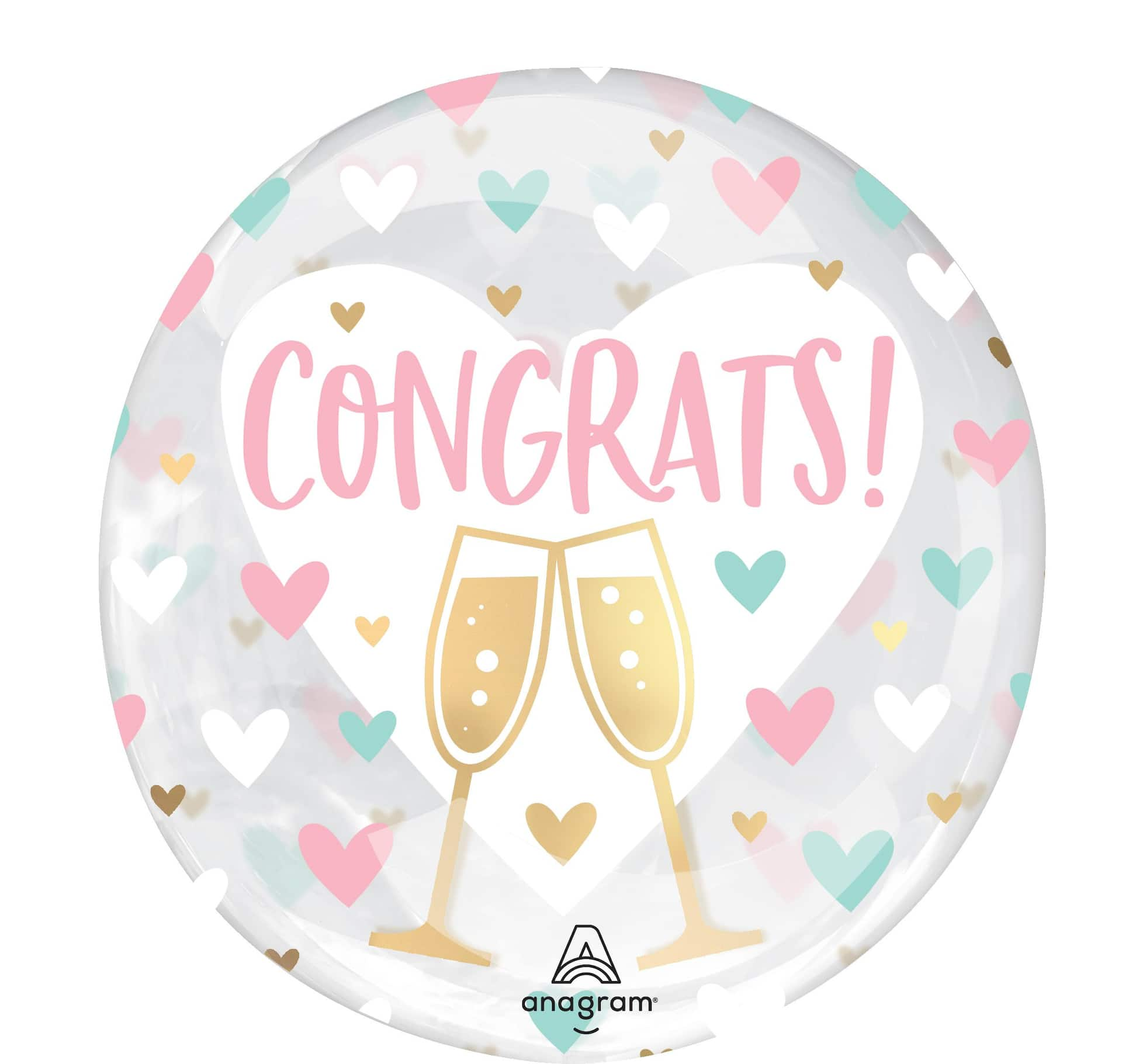 Congrats Orbz Transparent Print Clearz Foil Balloon, Multi-Coloured,  18-in, Helium Inflation & Ribbon Included for Graduation/Engagement/Wedding