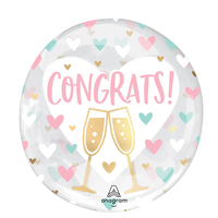 Ballon de félicitations imprimé métallisé à cœurs Clearz pour finissants/mariage/enterrement de vie de jeune fille, gonflage à l’hélium inclus Front_Flat