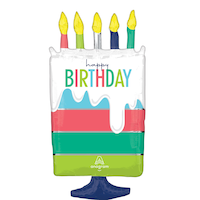 "Happy Birthday" Birthday Cake Satin Foil Balloon, Multi-Coloured, Striped, 28-in, Helium Inflation & Ribbon Included for Birthday Party