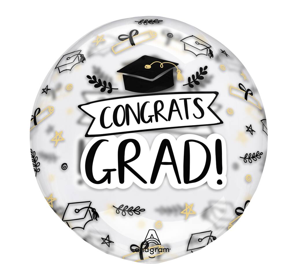 Clearz Clearly Sketched Grad Balloon, Black/Gold | Party City