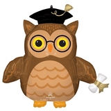 Ballon en aluminium satiné hibou, brun, 32 po, gonflement à l'hélium et ruban inclus, pour une fête de remise de diplômes Front_Flat