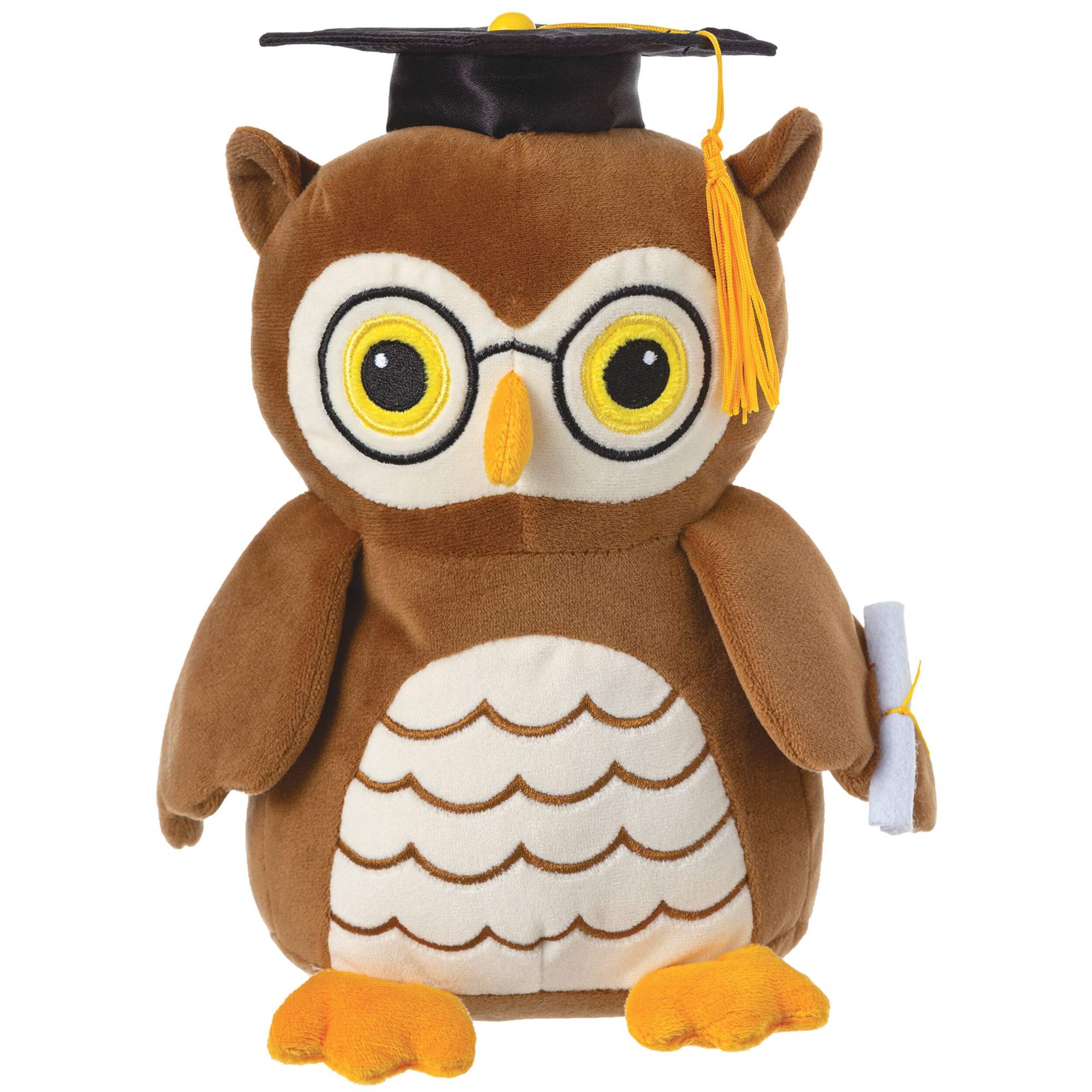 Owl Plush Balloon Weight Accessory, Brown, 8.5-in, for Graduation Front_Flat