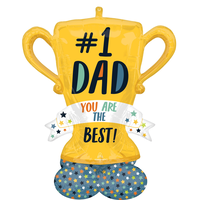 "#1 Dad You Are The Best" Trophy Satin Foil Balloon, Gold, 51-in, Air-Filled for Father's Day