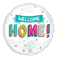 "Welcome Home" Round Satin Foil Balloon, White/Multi-Coloured, 18-in, Helium Inflation & Ribbon Included