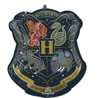 Harry Potter "Hogwarts" House Logo, Satin Foil Balloon, Black, 28-in, Helium Inflation & Ribbon Included for Birthday Party