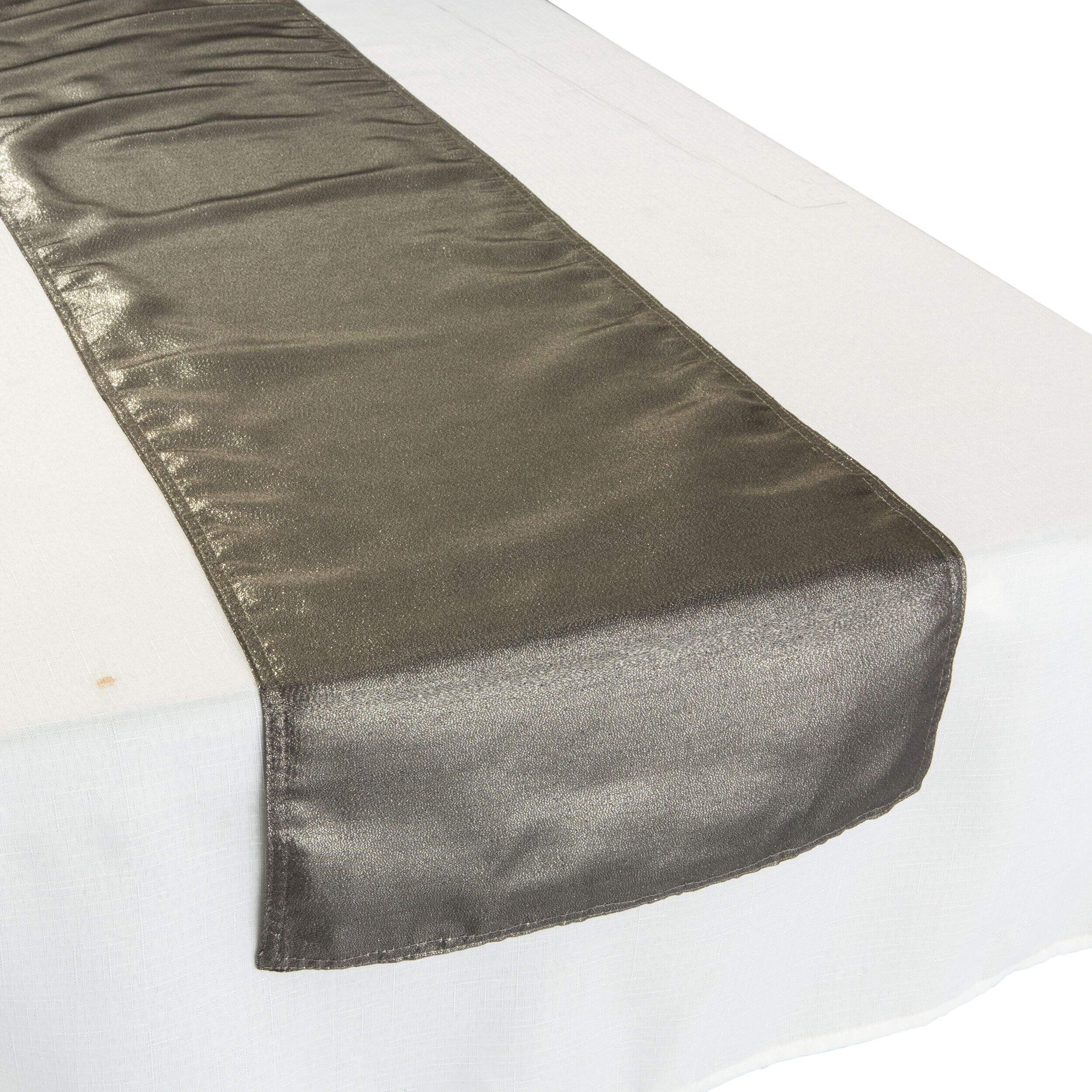 Fabric Table Runner, Metallic Silver, 13-in x 72-in Front_Angled_Right