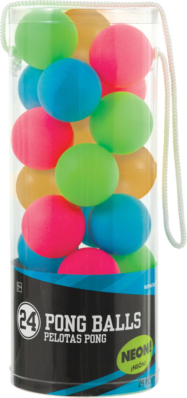 Balles de bière-pong fluo pour adultes, noir, fêtes, couleurs variées, paq.  24