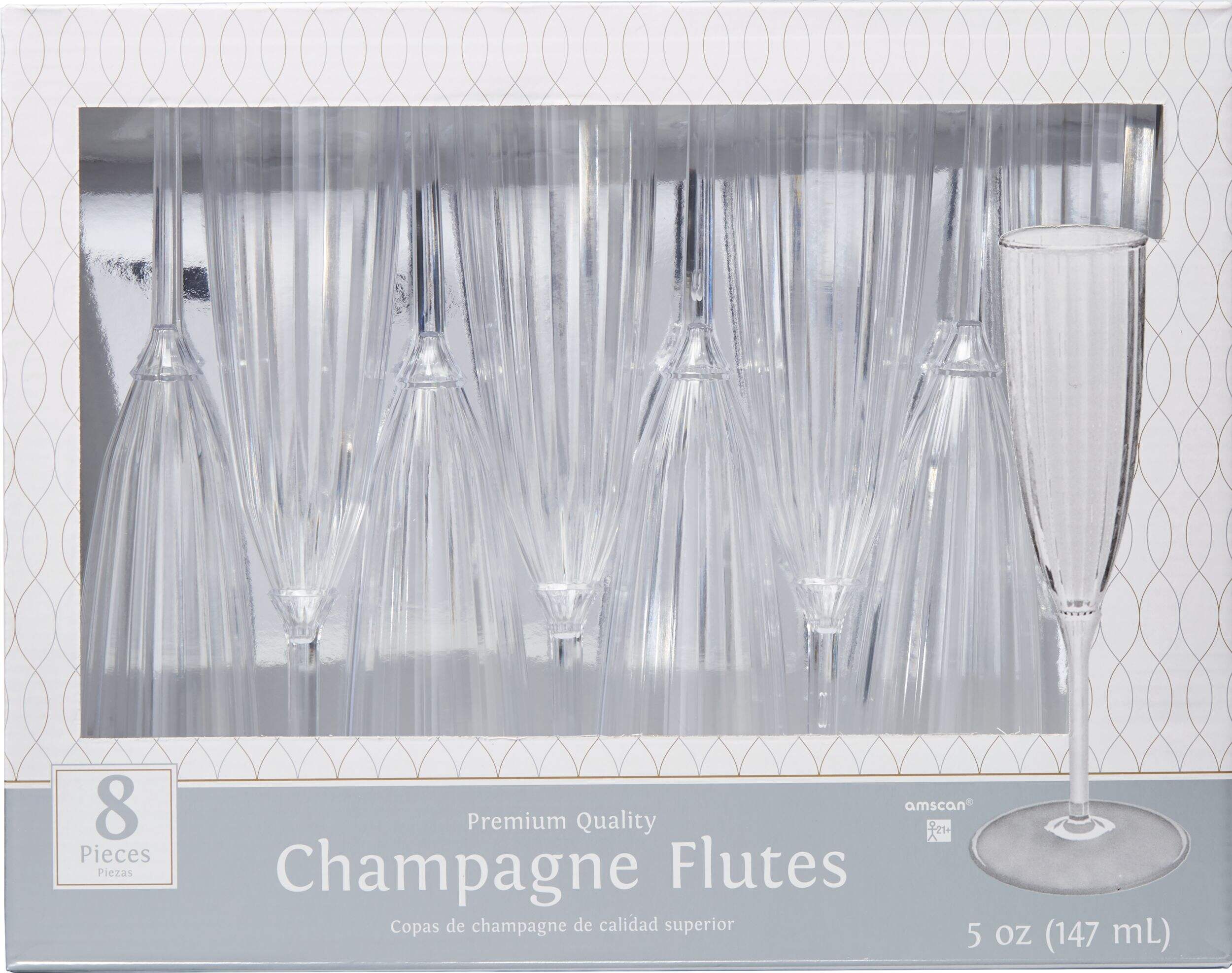 Plastic Reusable Champagne Flutes, Clear, 5-oz, 8-pk, for Christmas/Thanksgiving/New Year's Eve/Birthday Party Front_Flat