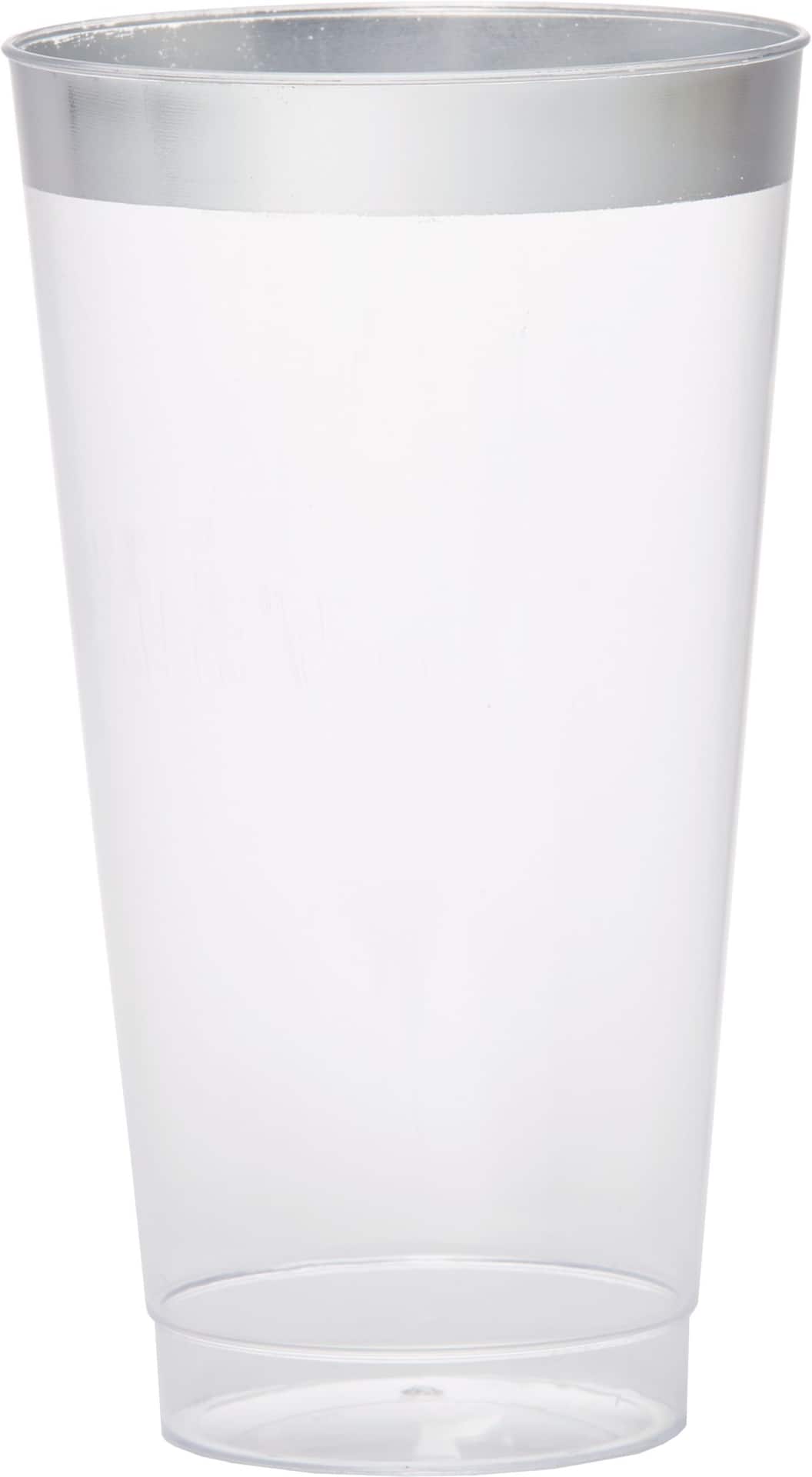 Bordered Trimmed Plastic Reusable Tumbler Cups, Clear/Silver, 16-oz, 16 ...