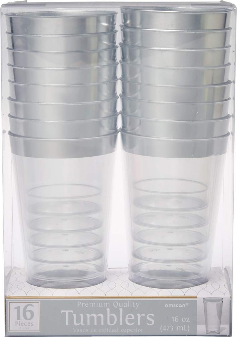 Clear Silver-Trimmed Premium Plastic Cups 16ct