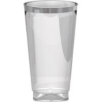 Bordered Trimmed Plastic Reusable Tumbler Cups, Clear/Silver, 16-oz, 16-pk, for New Year's Eve/Christmas/Graduation Front_Elevated
