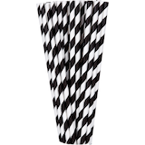 Pailles en papier rayées pour fêtes d'anniversaire, fête, anniversaire, noir et blanc, paq. 24 Composite_or_Mixed