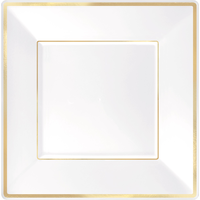 Square Bordered Trimmed Plastic Reusable Dessert Plates, Assorted Colours, 7.5-in, 8-pk, for Christmas/Thanksgiving/New Year's Eve/Birthday Party