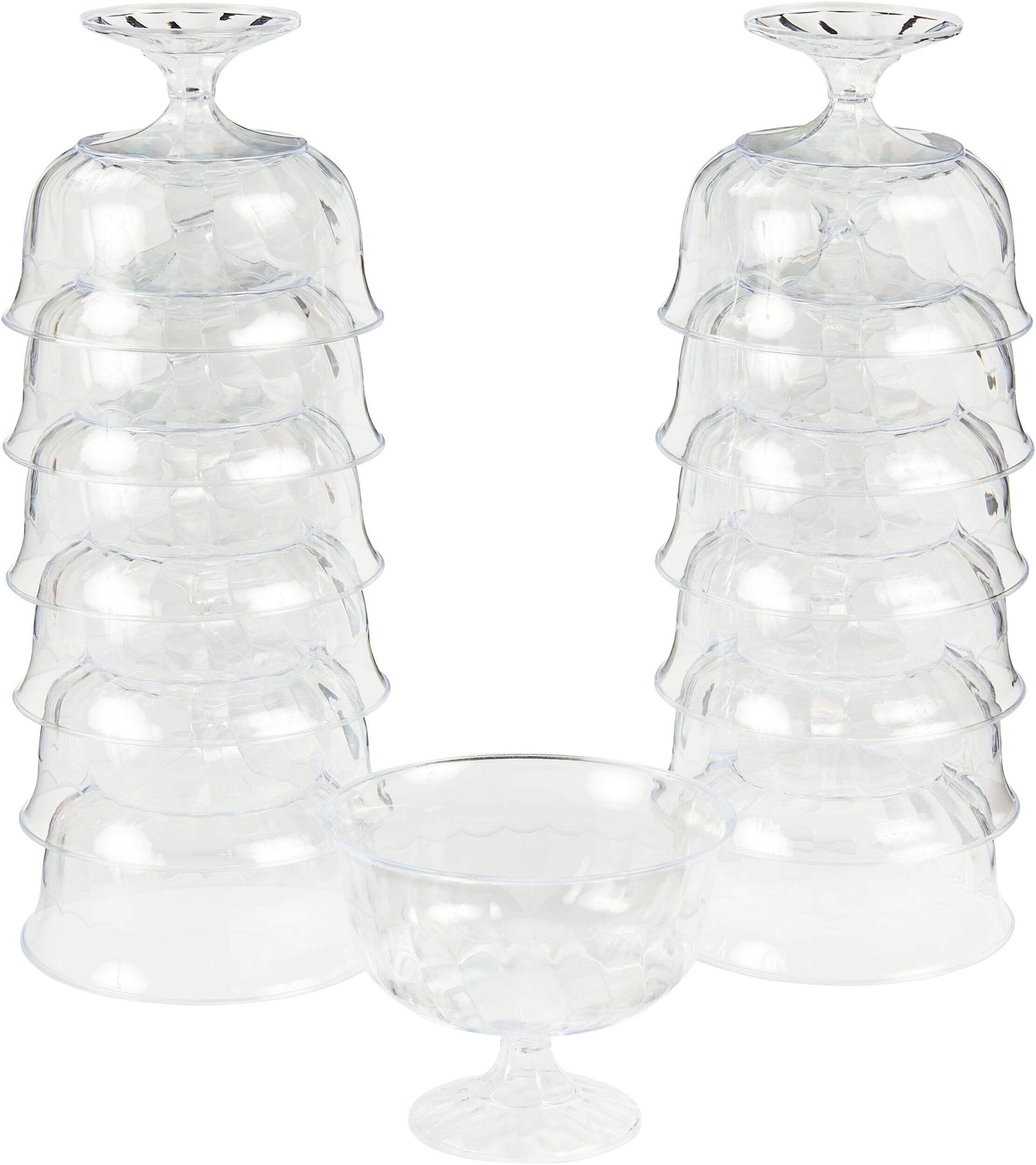 Big Party Pack Round Plastic Reusabel Pedestal Bowls, Clear, 2-in, 24-pk, for Christmas/Thanksgiving/New Year's Eve/Birthday Party Composite_or_Mixed