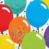 Balloon Birthday Square Paper Disposable Beverage Napkins, Multi-Coloured, 5-in, 36-pk, 2-ply, for Birthday Party Front_Flat