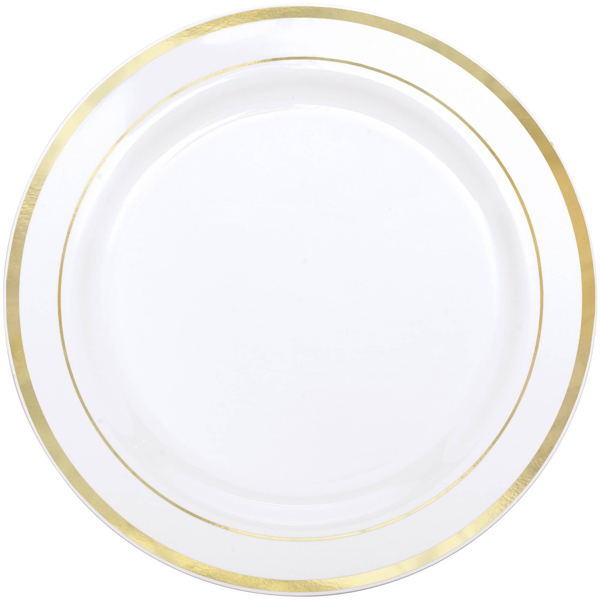 100 Piece Plastic Party Plates White Gold Rim, Premium Heavy Duty