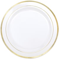 Assiettes plates rondes réutilisables en plastique, pour Noël/Action de grâces/réveillon/Pâques/fête d'anniversaire, paq. 20, 10,25 po, blanc/doré
