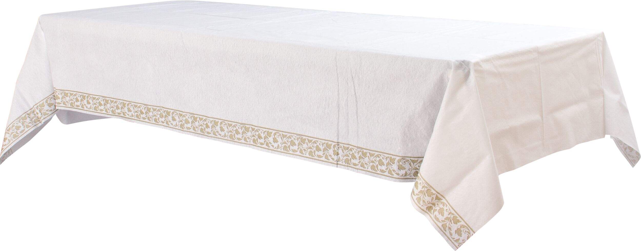 Nappe en papier de première qualité à motif de volutes, blanc et or Front_Angled_Left