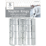 Round Plastic Reusable Napkin Ring Holders, Silver Metallic, 1.5-in, 8-pk, for Christmas/New Year's Eve/Birthday/Engagement/Wedding Front_Flat