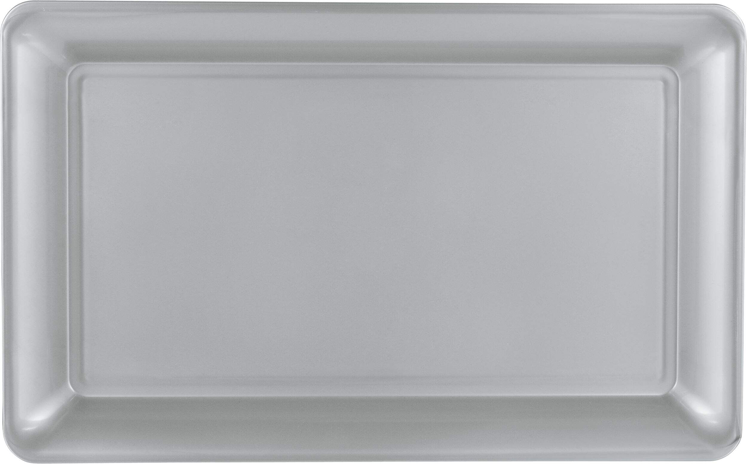 Rectangle Plastic Reusable Serving Platter, Silver, 18-in, for Christmas/Thanksgiving/New Year's Eve Overhead_Flat