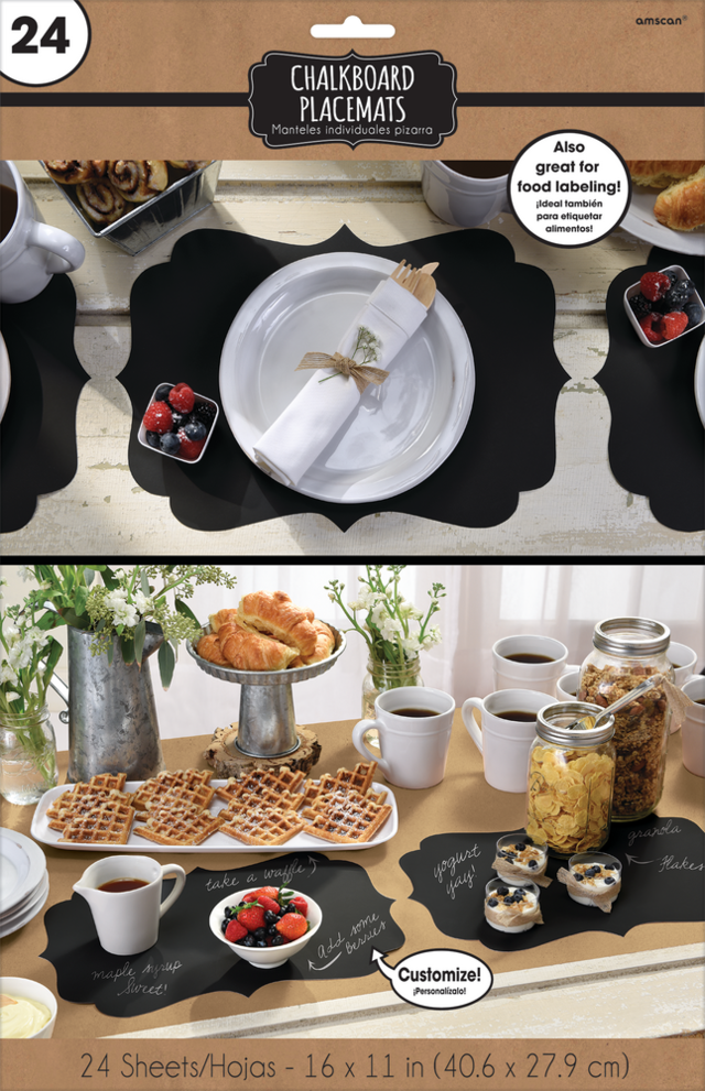 Chalkboard Paper Placemats, Birthday Parties, More, Black, 16in x 11