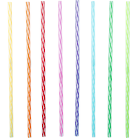 Plastic Reusable Straws, Multi-Coloured, Striped, 11-in, 24-pk, for Birthday Party