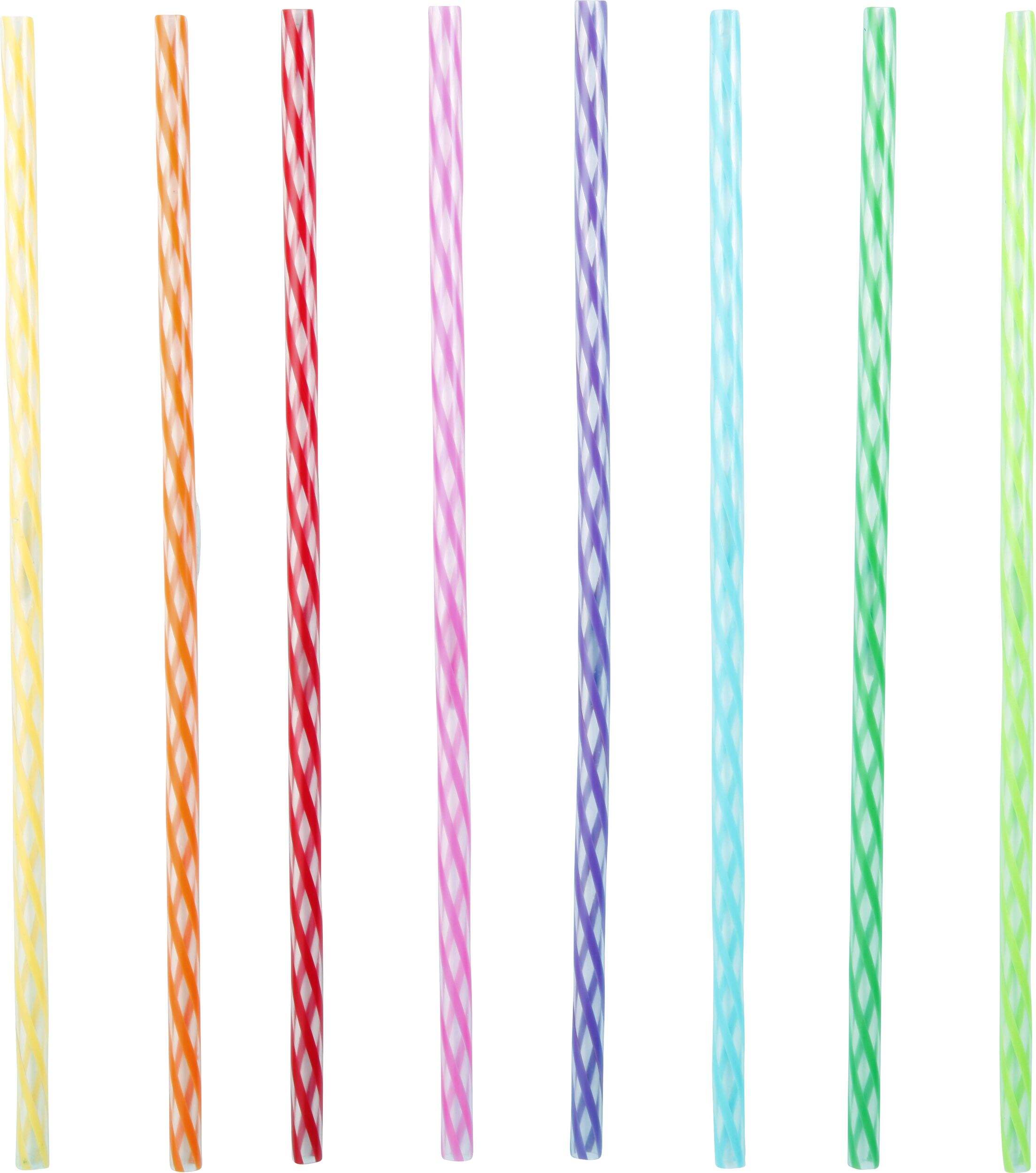 Plastic Reusable Straws, Multi-Coloured, Striped, 11-in, 24-pk, for Birthday Party Overhead_Flat