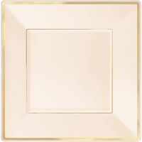 Square Bordered Trimmed Plastic Reusable Dinner Plates, Assorted Colours, 10-in, 8-pk, for Engagement/Bridal Shower/Wedding Overhead_Flat