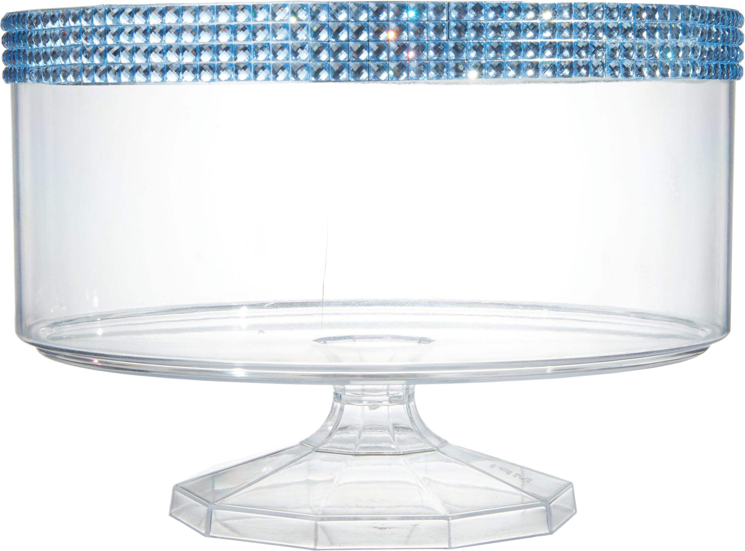Trifle Plastic Reusable Rhinestone Container, Clear/Blue, 80-oz, for Birthday/Baby Shower/Wedding Front_Flat
