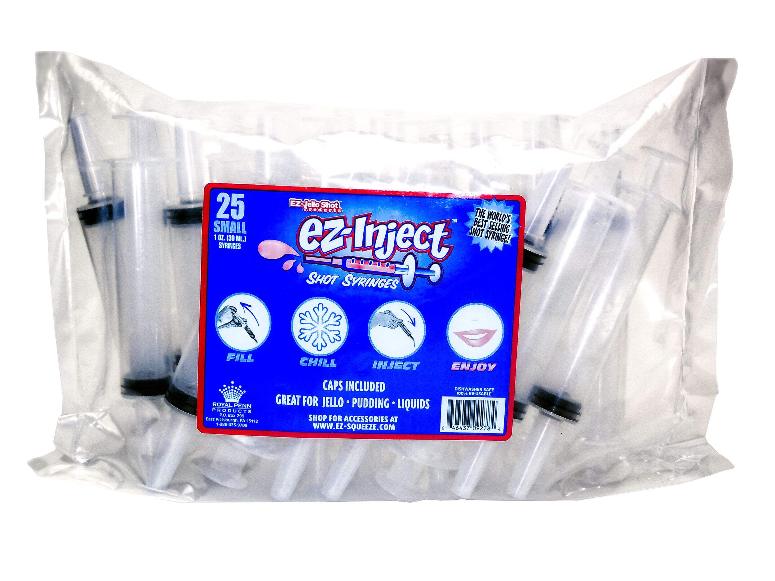 EZ-Inject Plastic Jello Shot Syringes, Clear, 1-oz, 25-pk, for New Year ...