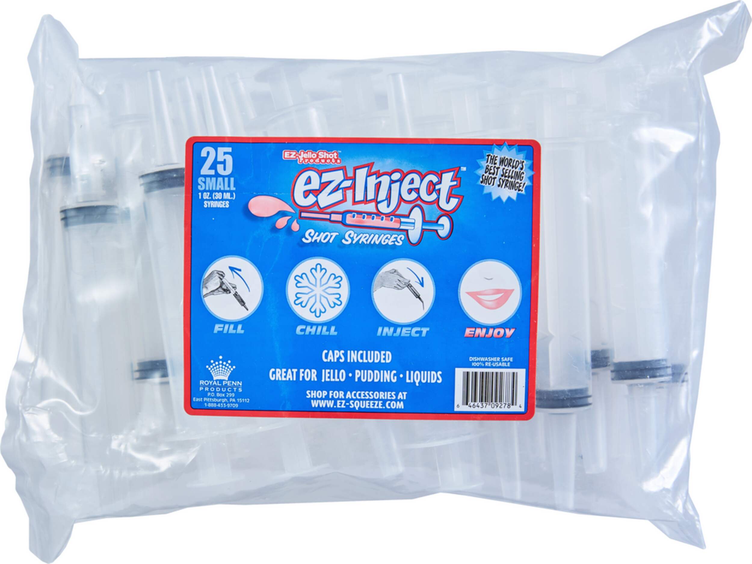 EZInject Plastic Jello Shot Syringes, Clear, 1oz, 25pk, for New Year